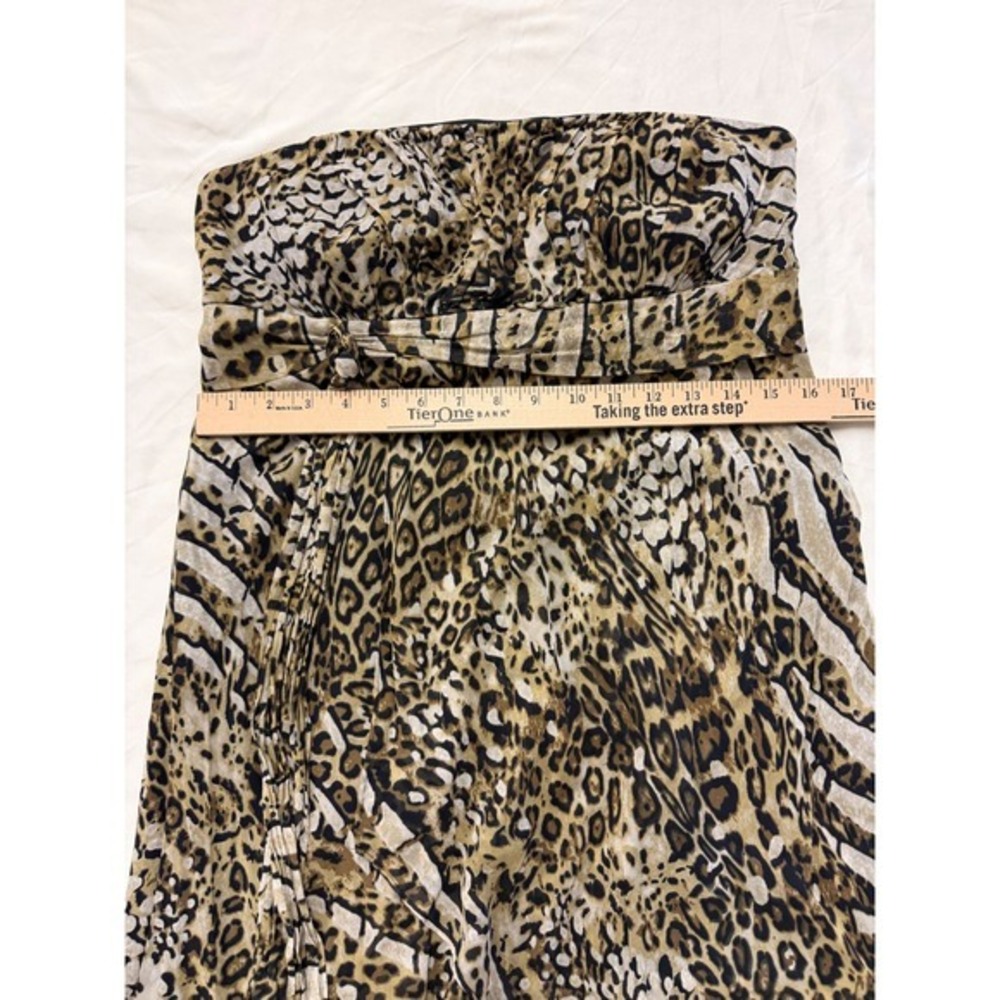 Sangria 100% Silk Y2K Strapless Midi Dress High Lo Leopard Print Ruffle Women 14 - Picture 6 of 8